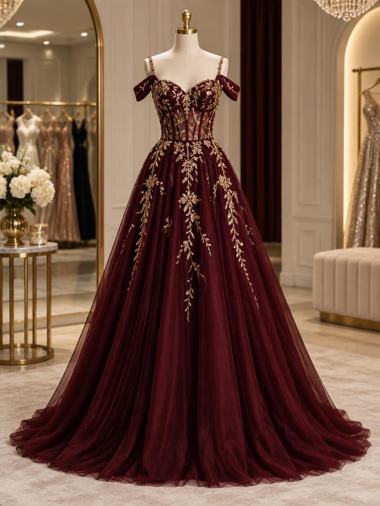 Rochie de gală vișinie pentru banchet și majorat