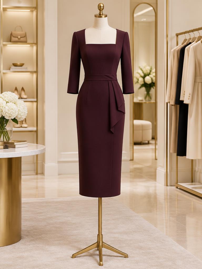 Rochie midi vișinie pentru birou