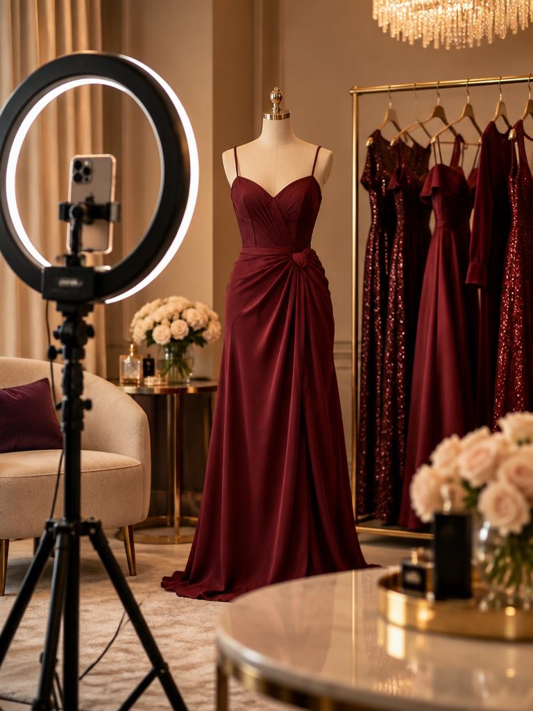 Pregătirea unui live de prezentare a rochiilor în boutique