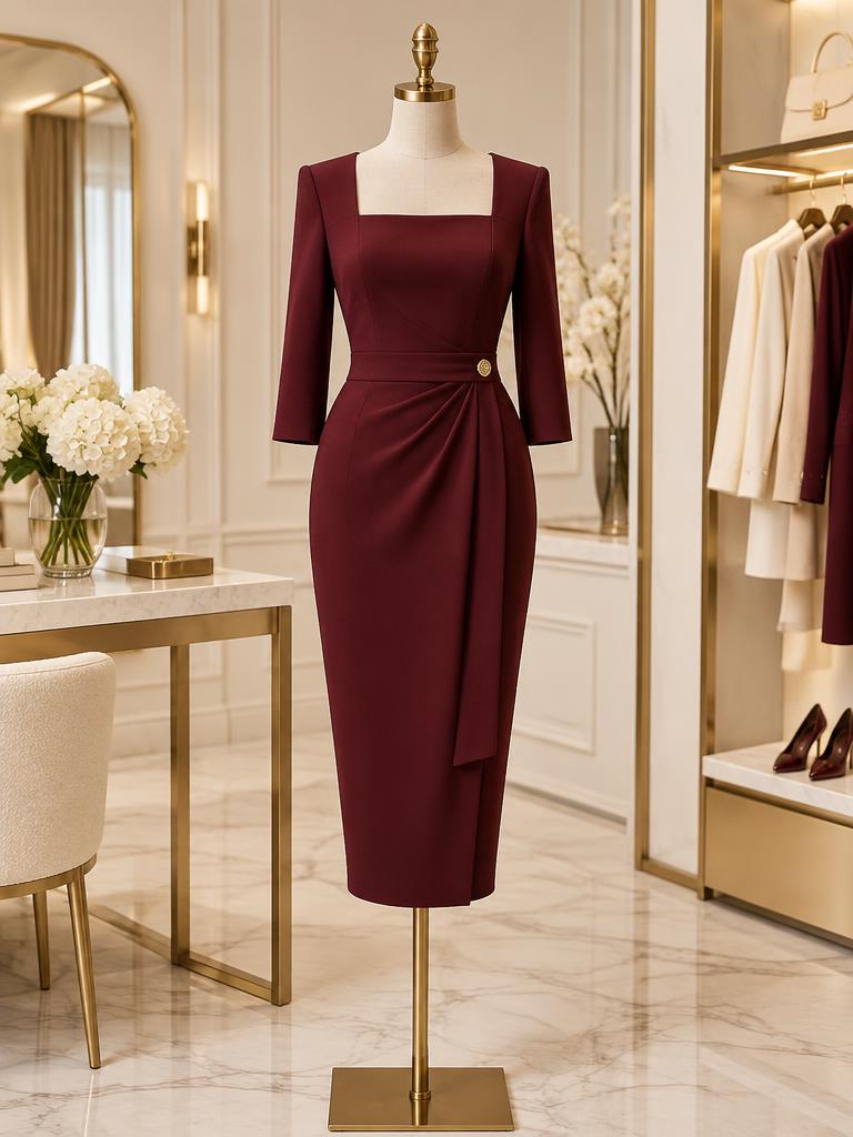 Rochie business midi vișinie